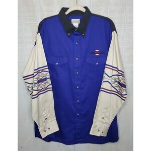 NWT VTG Express Rider Shirt Mens XL Blue Button Up Southwest Aztec Western Rodeo